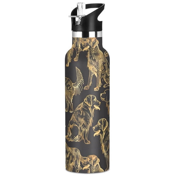 ALAZA Cool Golden Retriever Pattern Stainless Steel Water Bottle Vacuum Insulated Leak-Proof Tumbler with Straw Handle 20oz