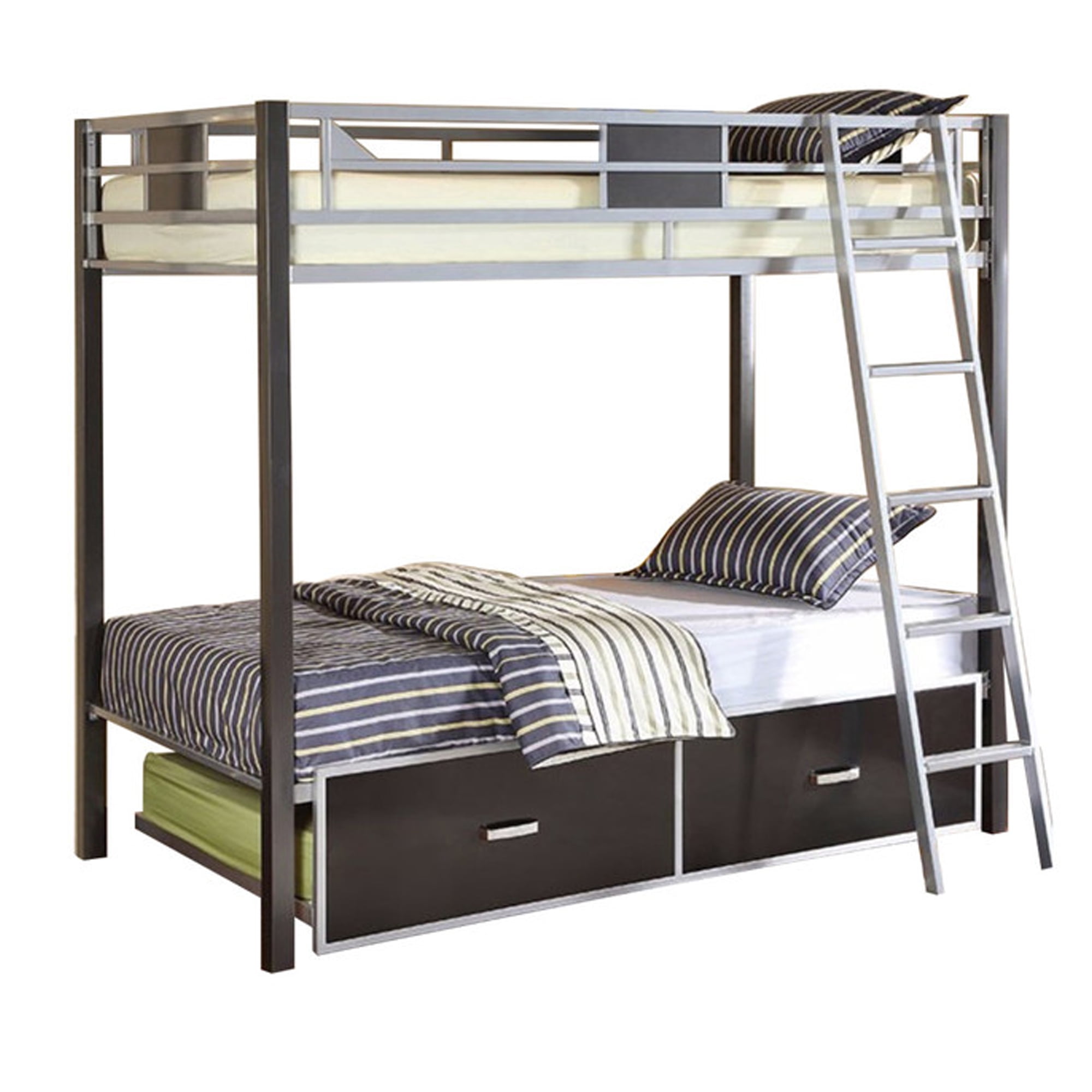 Modern Twin Size Metal Bunk bed, Silver and Gray