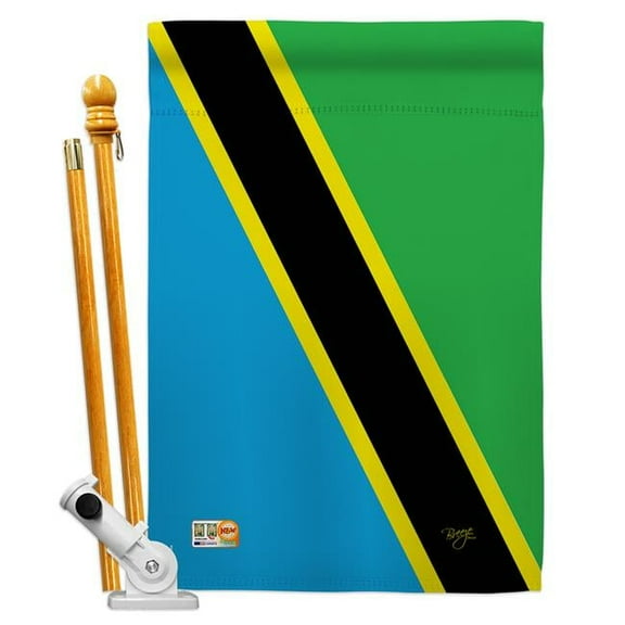 Breeze Decor BD-CY-HS-108363-IP-BO-D-US15-BD 28 x 40 in. Tanzania Flags of the World Nationality Impressions Decorative Vertical Double Sided House Flag Set with Pole Bracket Hardware