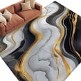 thumbnail image 2 of 8x10 Washable Area Rug, Abstract Marble Non-Slip Extra Large Rectangle Rug for Living Room Bedroom, Modern Black Gold Texture Simple Style Indoor Floor Mat for Home Decor, 2 of 9