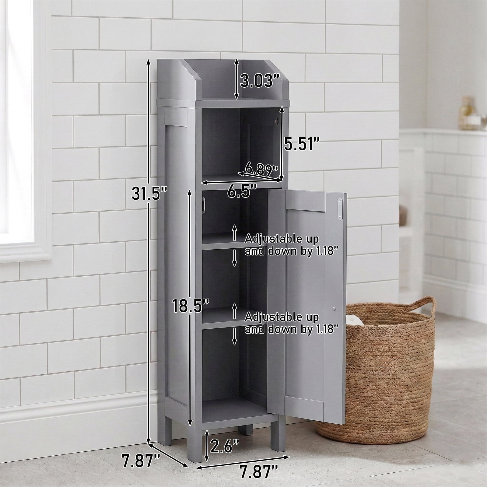 Ktaxon Slim Bathroom Cabinet Storage, Toilet Cabinet with 2 Drawers, beside Toilet Cabinet Saving Space, Gray