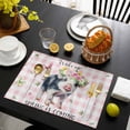 thumbnail image 3 of Spring Pig Placemats Set of 4, Butterfly Botanical Floral Pink Plaid Placemats for Dining Table, Place Mats for Kitchen Tabletop, Waterproof Wipeable Dining Table Mats Set, 3 of 9