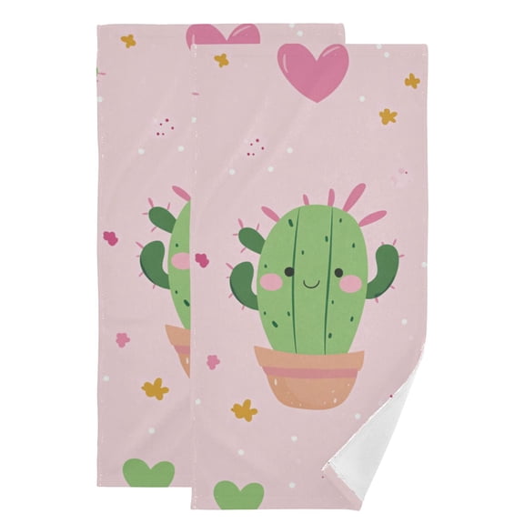 Happy Cactus Hearts Valentine Hand Towel Absorbent Bath Towels for Bathroom Sports Gym 28" x 14" Set of 2