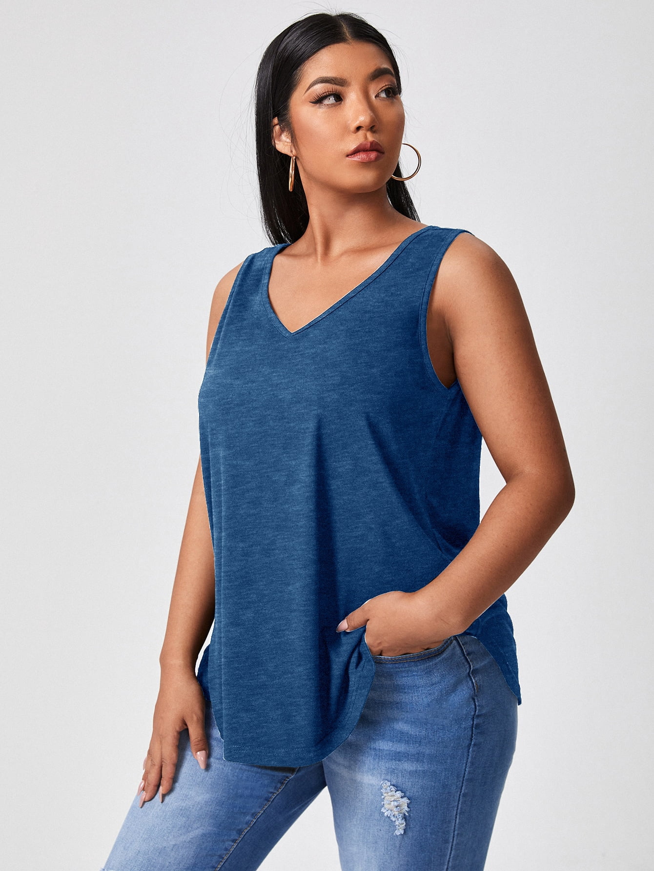 V neck Curved Hem Tank Top 