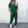 thumbnail image 3 of Scyoekwg Womens 2 Piece Outfits Casual Tracksuit Loose Sweatsuits Sets Solid Color Short Sleeve Round Neck Drawstring Tops Jogger Pants Casual Trendy Outfits (Green,M), 3 of 5