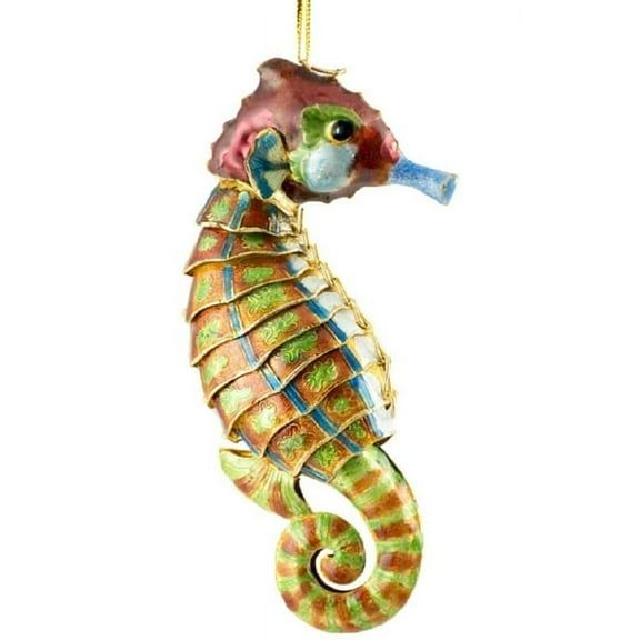 Cloisonne Articulated Seahorse Ornament (Orange)