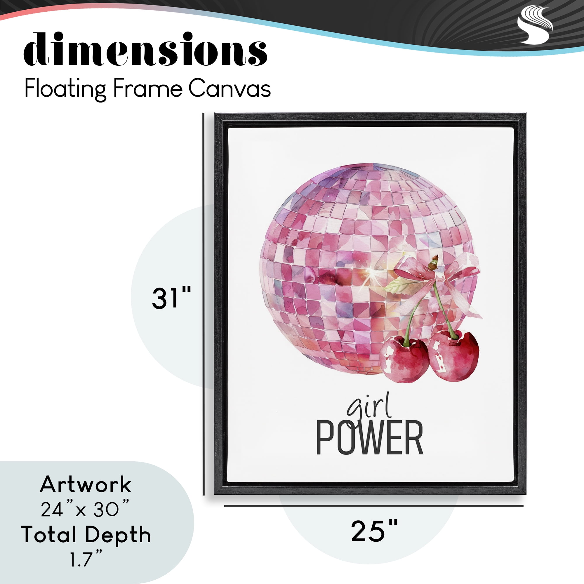 Girl Power Disco Cherries Black Framed Floater Canvas Wall Art, design by Kim Allen