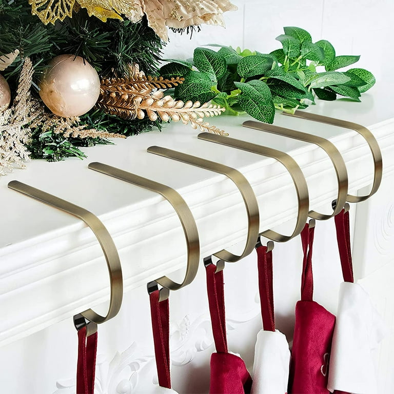 Fnochy Clearance Metal Christmas Stocking Holder Hooks Fireplace Hanger  With Non-Skid Design 