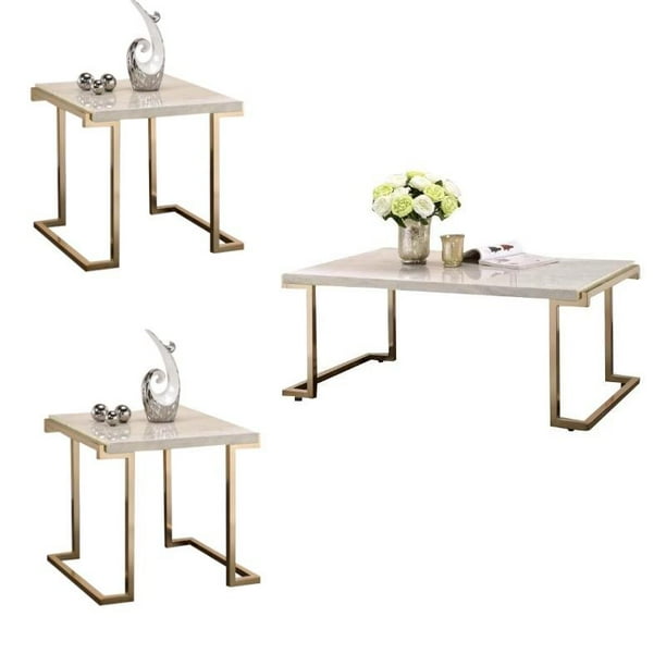 Boice Ii 3 Piece Modern Coffee Table And 2 End Tables Set In Faux Marble Com Boice Ii 3 Piece Modern Coffee Table, 3 Piece White Marble Coffee Table Set