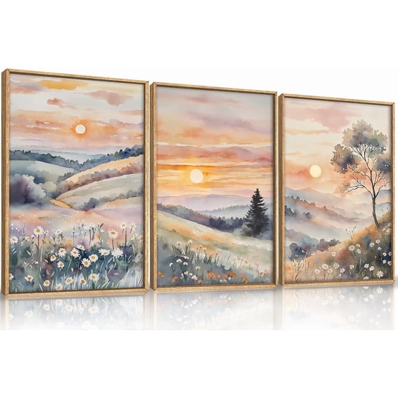 FCCUYE 3 Pcs Neutral Abstract Framed Wall Art, Mid Century Modern Canvas Wall Decor, Boho Geometric Line Wall Painting, Beige Minimalist Textured Art Print for Living Room Bedroom Office - 16x24inch