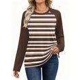 thumbnail image 4 of Long Sleeve Shirts for Women Crewneck Tops Fall Clothes 2026 Winter Clothing Dressy Casual Striped Tshirts Brown L, 4 of 5