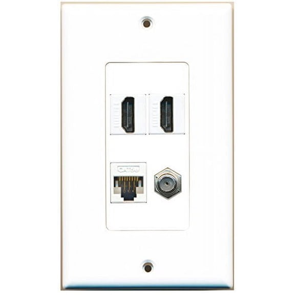 RiteAV - 2 x HDMI and 1 x Ethernet Cat5e and 1 x Coax Cable TV F Type Port Wall Plate - White