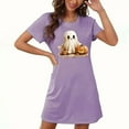 thumbnail image 4 of Sakmal Cute Sleepwear for Women Halloween House Dress Purple Ghost and Pumpkin Print Short Sleeve Nightgowns, 4 of 5