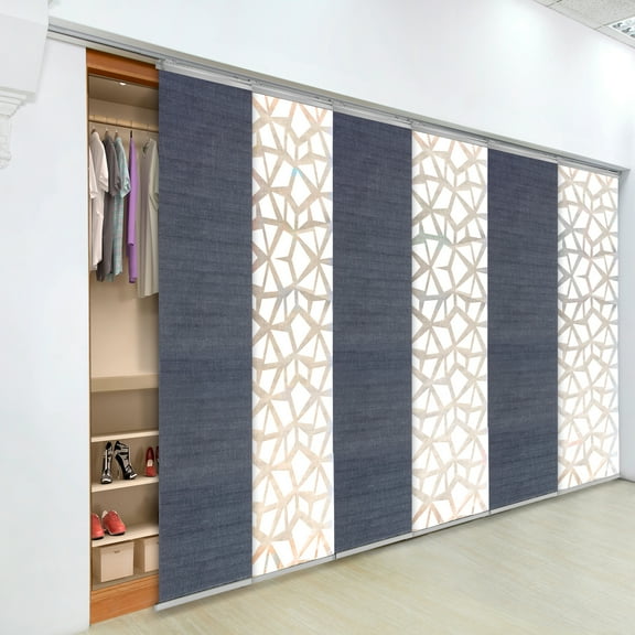 Domovina 6 Panel Track Vertical Blinds, Adjustable 70-130"W x 91.4"H - Splinter/Anan