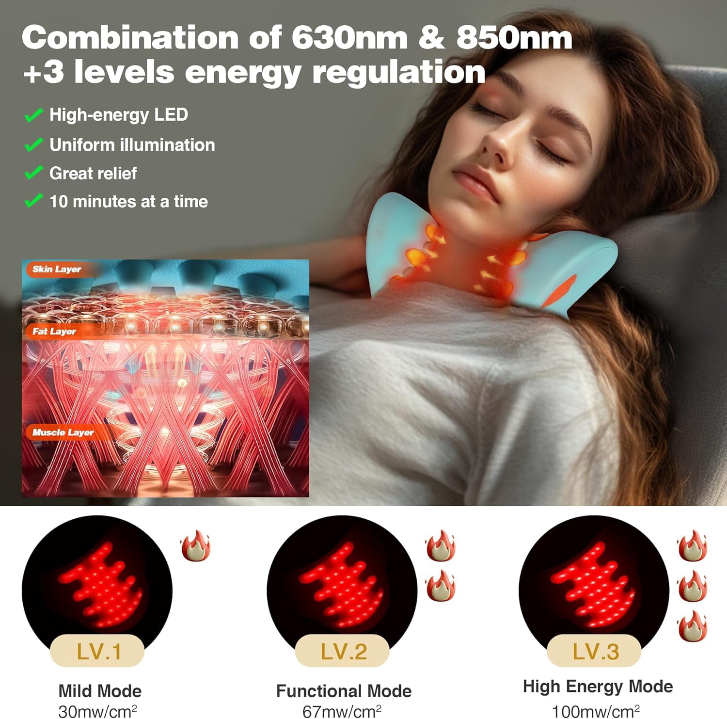 Heated Neck Pillow, Red Light Therapy for Neck Pain Relief, Portable Neck Stretcher Pillow with Heating Pad, Shoulder Relaxer for Muscle Relax, Tension Relief