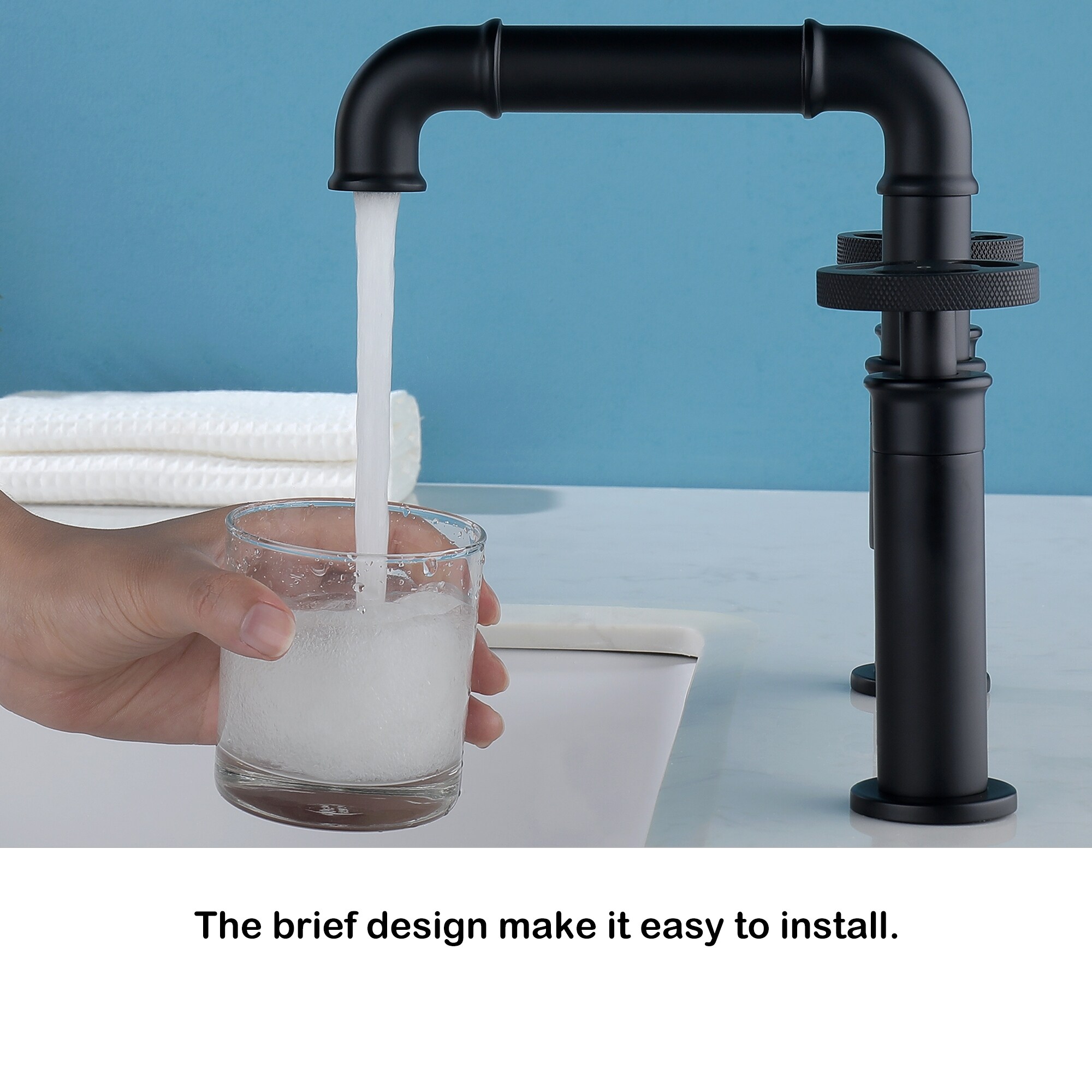 Modern Industrial-style 2-Hole Bathroom Faucet Widespread in Black