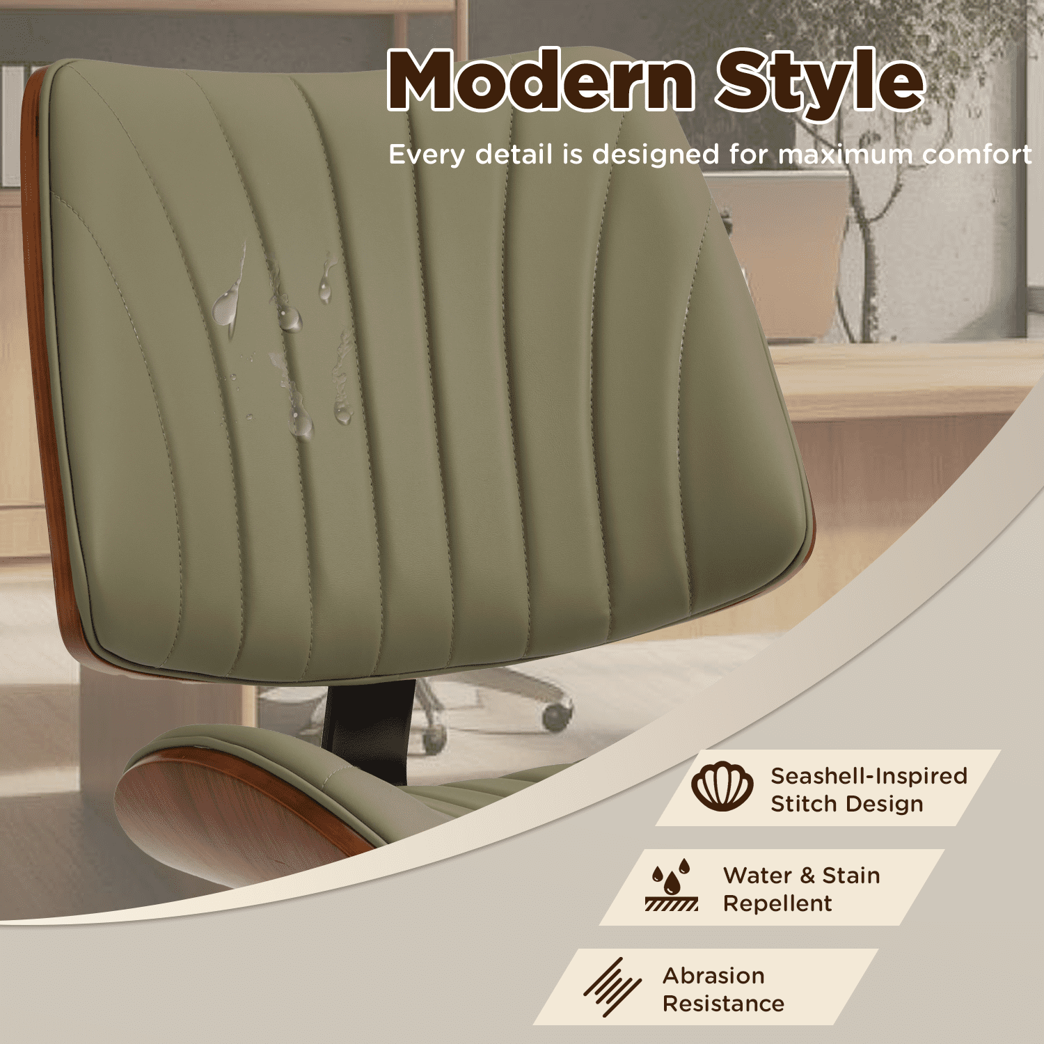 Erinnyees Wooden Office Desk Chair, Modern Armless Chairs, Armless, Adjustable Height, with Swivel Wheels for Small Spaces, Green