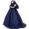 thumbnail image 4 of RYRJJ Women's Gorgeous Gothic Ball Gown Flared Sleeves Renaissance Vintage Medieval Dress Square Neck Lace Patchwork Masquerade Maxi Long Dress(Navy,4XL), 4 of 6