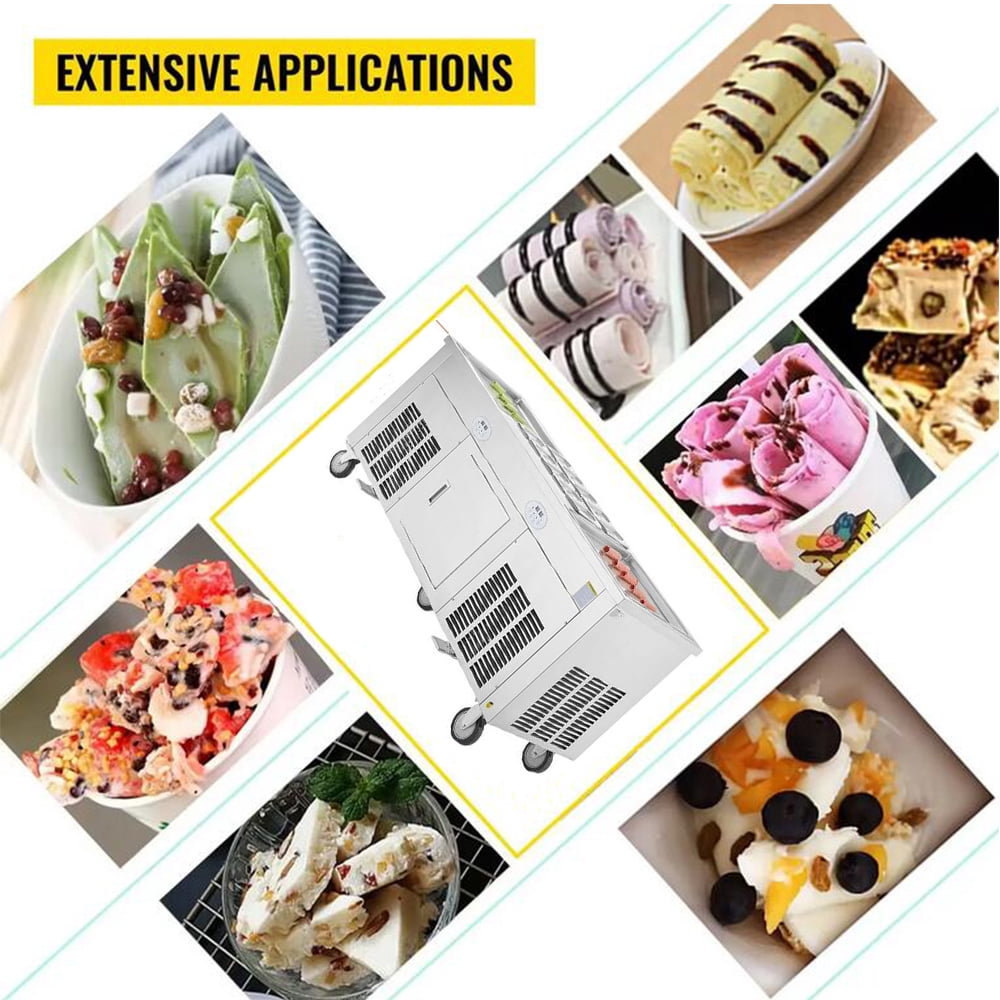 Ice Frying Machine Fried Ice Cream Maker Ice Cream Roll Machine Frozen Fresh Fruit Yogurt Fryer Double Pans