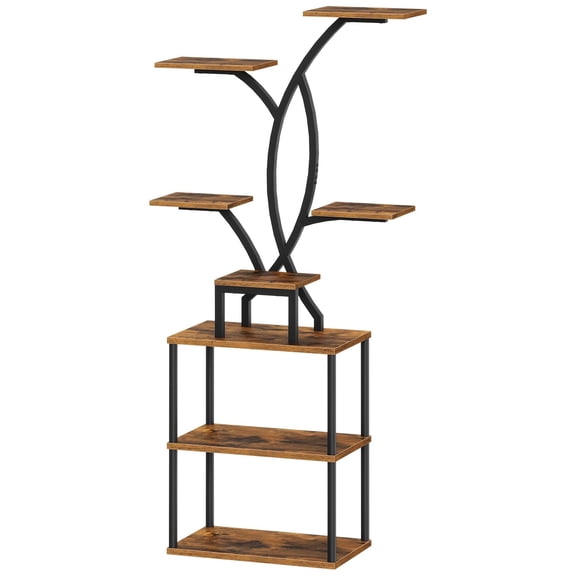 HOOBRO 8-Tier Plant Stand with Grow Lights, Timer & Dimming, Rustic Brown