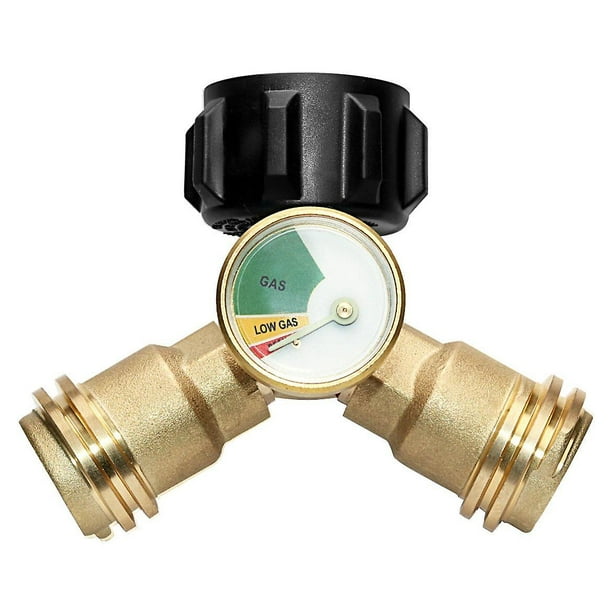 Divisor de propano Tanque de propano Y Adaptador divisor con indicador Adaptador de gas Lp de 2 vías Conector en T 1pcs