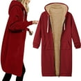 thumbnail image 2 of IROINNID Plush Coat for Women Winter Warm Fleece Coat Thermal Thick Long Coat Hooded Outerwear with Pocket,Red, 2 of 4
