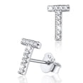 thumbnail image 1 of Pendientes de Plata Esterlina con Inicial de Circonita Cúbica Silvora Letra T, 1 of 8