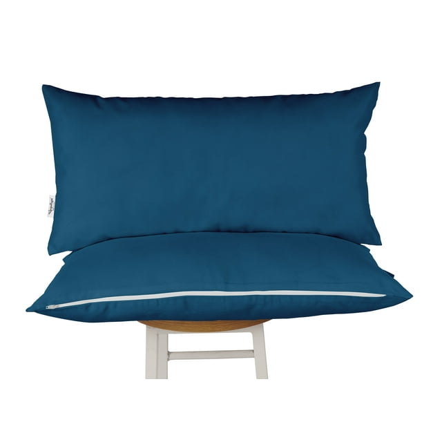 Vargottam Indoor/Outdoor Polyester Fabric Lumbar Pillow With Insert, All-Weather Waterproof Decorative Throw Pillow for Patio Furniture-Set of 2 - Navy Blue
