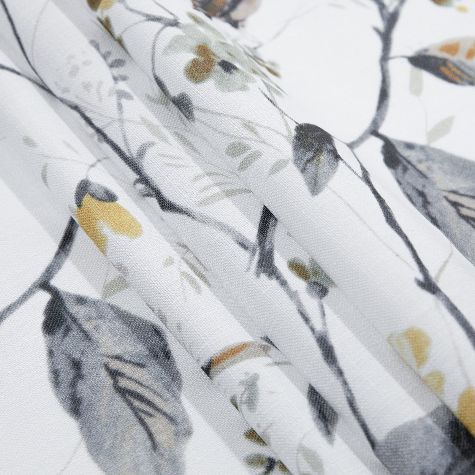 TWOPAGES 72"x84" Floral Print Light Filtering Drape Pinch Pleat Header Linen Blend Curtain for Bedroom, 1 Panel, Birds