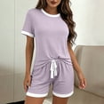 thumbnail image 2 of Diufon Womens Loungewear Set Color Block Short Sleeve Crew Neck Drawstring Sleepwear Summer Casual Loose Pjs Sets, 2 of 9