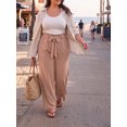 thumbnail image 3 of Cueply Womens Wide Leg Pants Plus Size Elastic Tie Knot Lounge Pants Loose Trousers with Pockets, 3 of 6