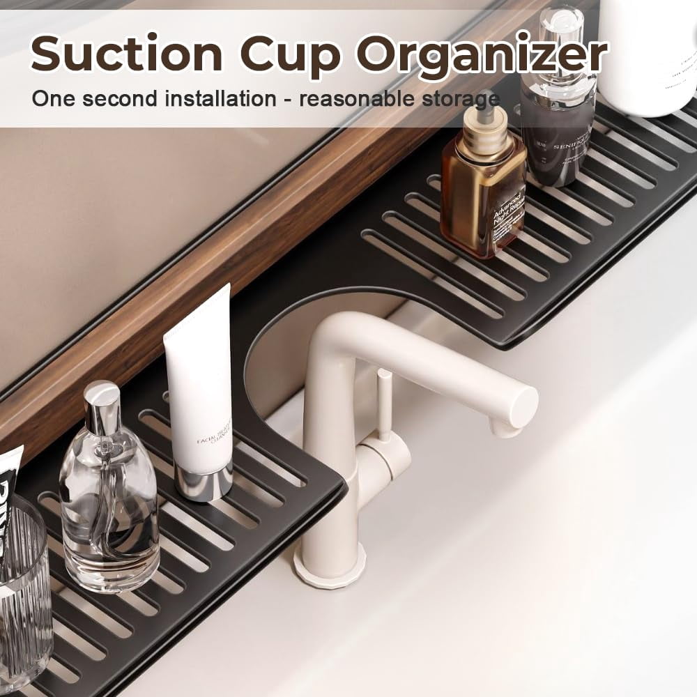 Sink No-Drill Bathroom Organizer Shelf, Walnut Bathroom Kitchen Suction Storage Holder
