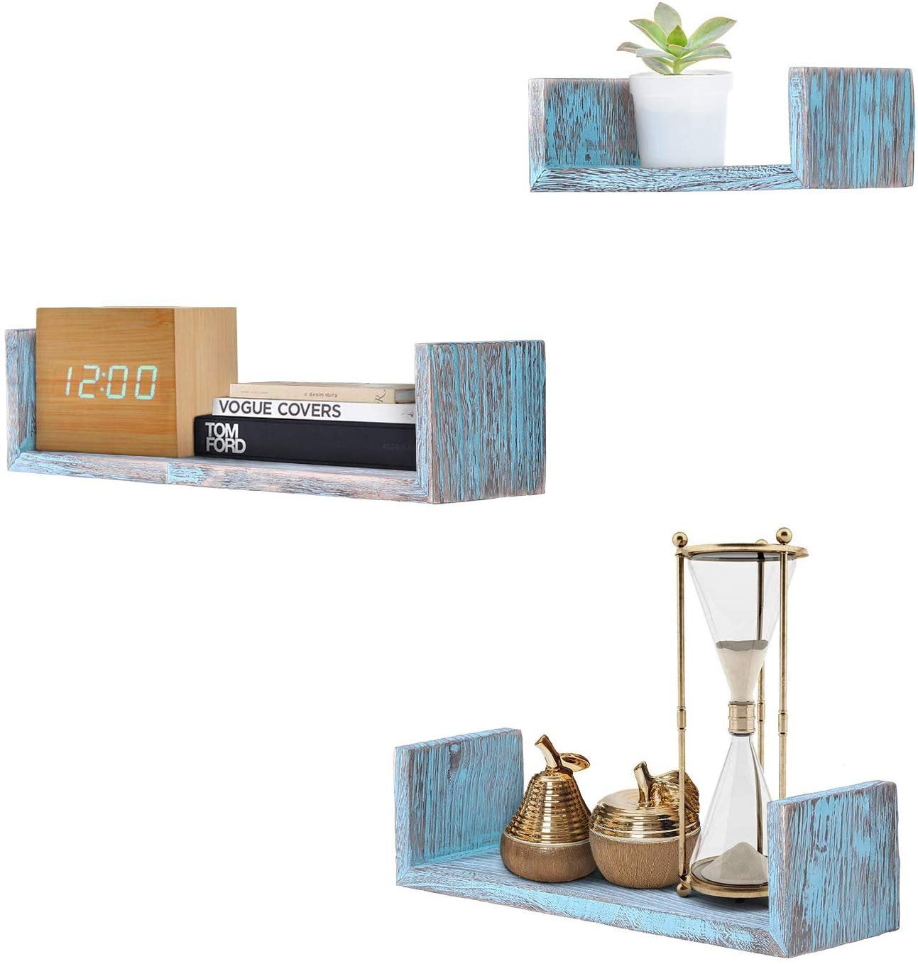 Comfify Rustic Wall Mounted UShaped Floating Shelves Set of 3 Large, Medium and Small