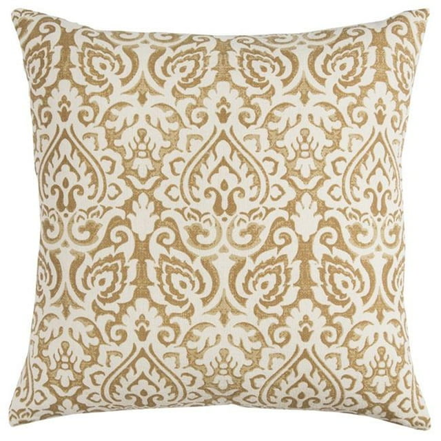 HomeRoots 403201 Gold & White Distressed Damask Throw Pillow