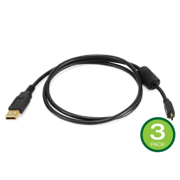 Monoprice USB Type-A to Micro Type-B 2.0 Cable - 3 Feet - Black (3-Pack) 5-Pin 28/24AWG, Gold Plated Connectors