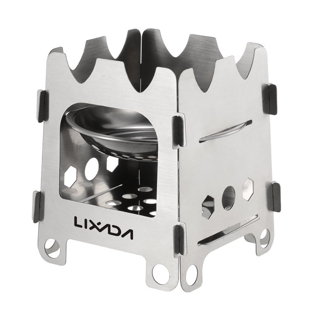 Lixada Camping Extérieur Portable Ultraléger Pliable en Acier Inoxydable Bois Alcool de Poche avec Plateau à Alcool Camping Pêche Randonnée Sac à Dos