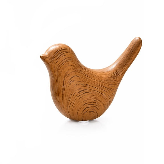 Decorative Ceramic Bird Figurine, 4.3 Inch Wood Grain Look Bird Statue, Farmhouse Tabletop Decor for Shelf, Coffee Table, Living Room & Home, Large