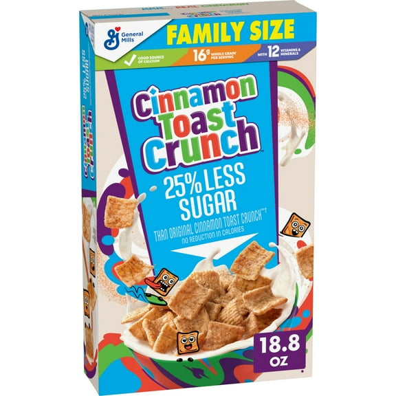 Cinnamon Toast Crunch 25% Less Sugar Breakfast Cereal, Family Size, 18.8 oz