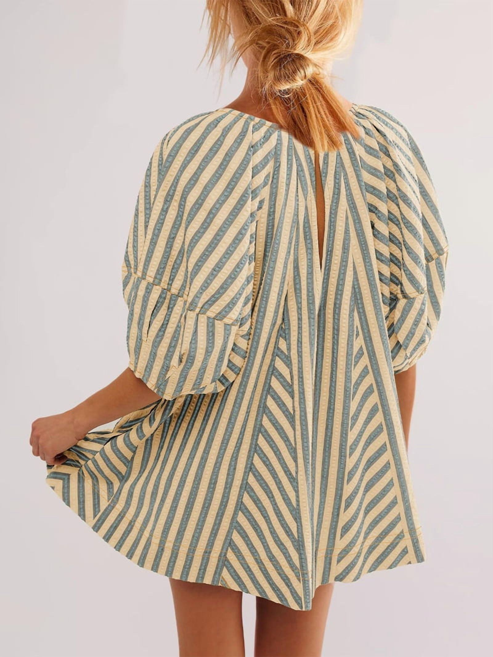 Womens Oversized Striped Romper Dress Shorts Jumpsuit Beach Vacation Clothes with Pockets