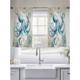 thumbnail image 5 of Summer Nautical Sheer Curtains 45 Inch Long 2 Panels, Teal Octopus Ocean Corals Compass Retro Brown Light Filtering Rod Pocket Curtains, Sheer Voile Drapes for Living Room Bedroom, 52"x45", 5 of 8