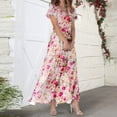 thumbnail image 2 of Youmylove Summer Dresses for Women Floral Maxi Dress Swing Long Dress Chiffon Floral Short Sleeve Ruffle V Neck Fashion Flowy Dress Trendy Spring Dresses, 2 of 4