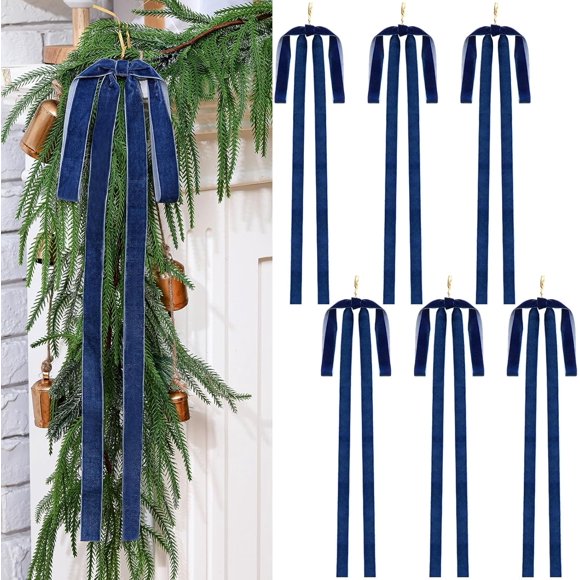 YSTIANN Nœud de Noël, Grand Nœud Couronne en Velours, 23.5x15.5 Pouces Décoration Rustique pour Escalier, Arbre, Décoration Extérieure (Bleu Brume, 6 Pcs) WJ94-3520