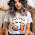 thumbnail image 2 of Fall Vibes Cute Ghost T-Shirt | Kawaii Halloween Football Latte Tee | Unisex Fall Shirt, Dark Heather, Size XL, 2 of 6