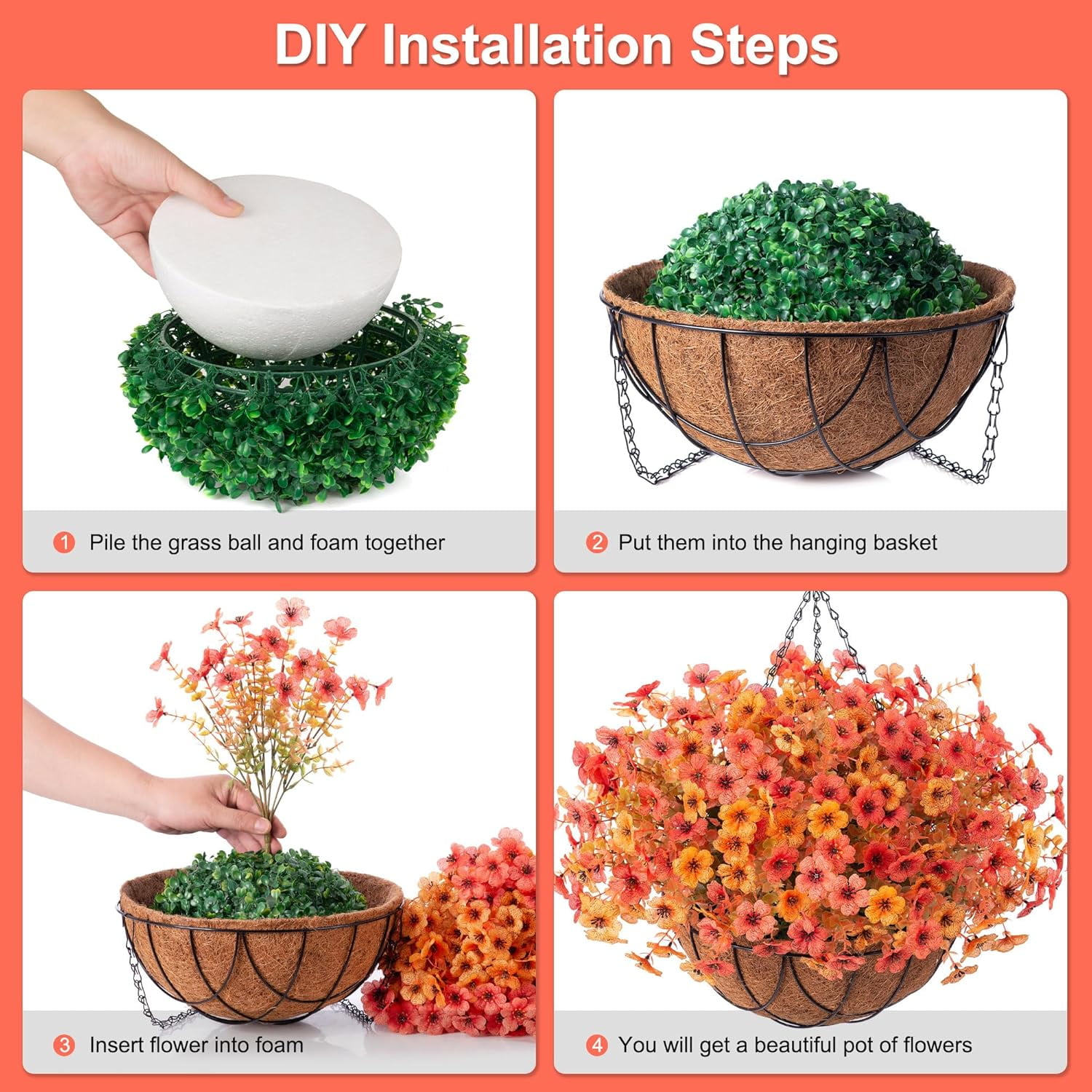 Artificial Fake Hanging Plants Flowers Basket for Outdoor Outside Spring Decoration,Faux Silk Daisy in Planter UV Resistant Look Real for Home Porch Balcony Patio Yard Decor