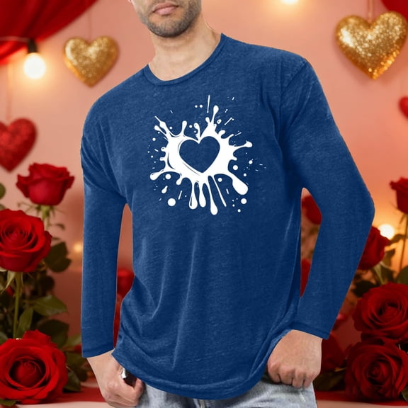 Yusimy Men's Valentine's Day Print Crew Neck Long Sleeve Sports Fitness Loungewear Pajama Top Casual Comfort Style