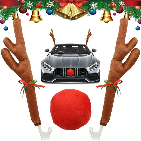 Tutuviw Reindeer Antlers Christmas for Car Window Roof-Top & Front Grille, Auto Reindeer Antler and Nose Kit Decoration Set, Car Reindeer Antler Kit Nose, Added to Holiday Spirit