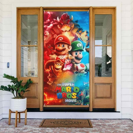 Mario Movie Poster Door Cover Decorated Banner Tapestry Home Decoration Holiday Party Supplies Door Banner Porch Sign Banner 72.8 x 35.4 Inch