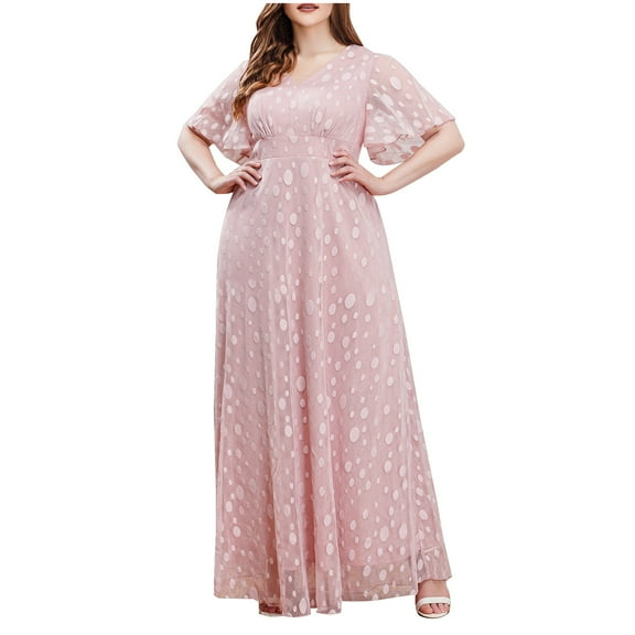 Miqool Plus Size Dresses for Curvy Women, Elegant V Neck Short Sleeve Wedding Guest Dresses Evening Party Cocktail Dress