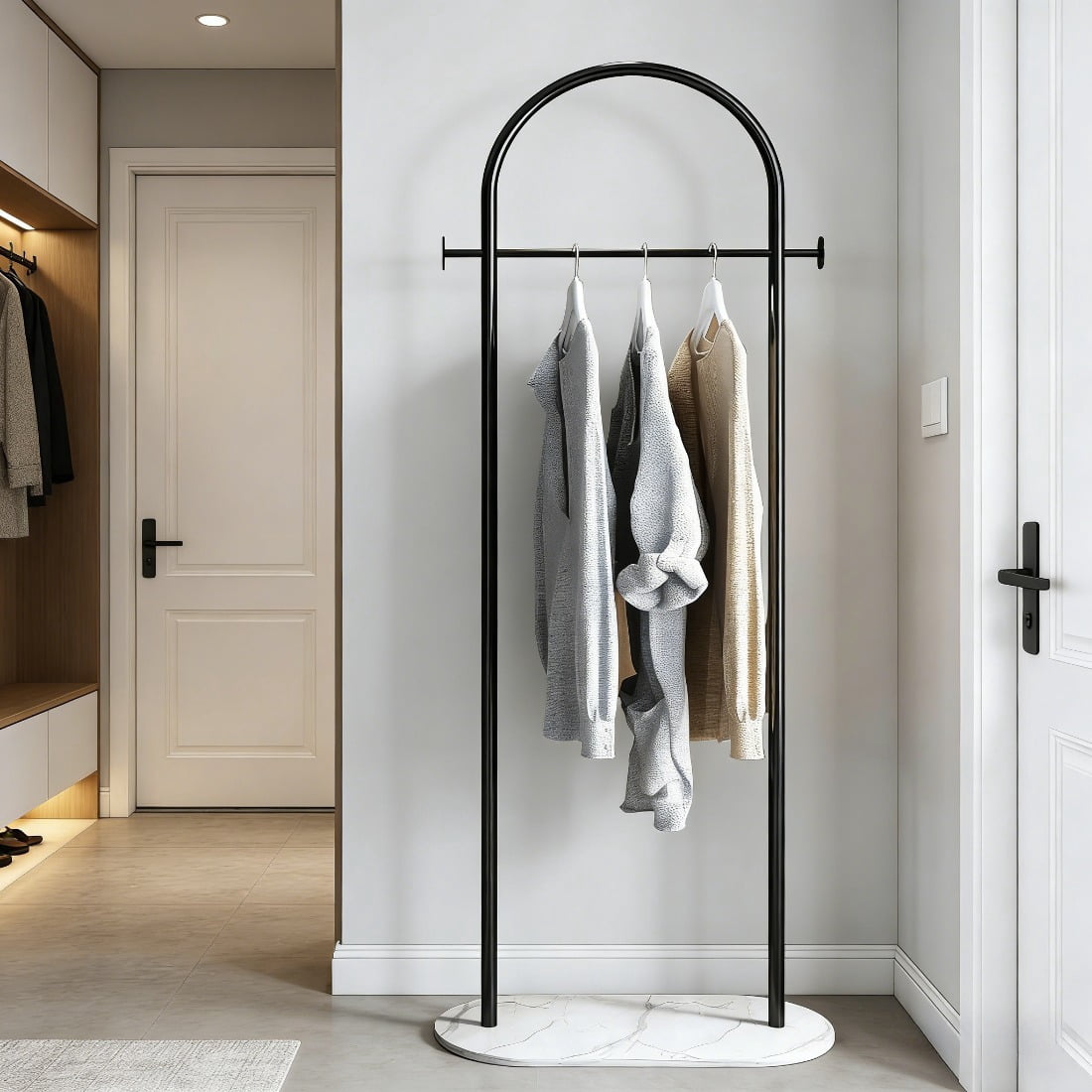 Heavy-Duty Metal Coat Rack with Storage Shelf, Foldable Coat Rack with Side Hooks & Cup Holder, Suitable for Entryway, Living Room, Office Use