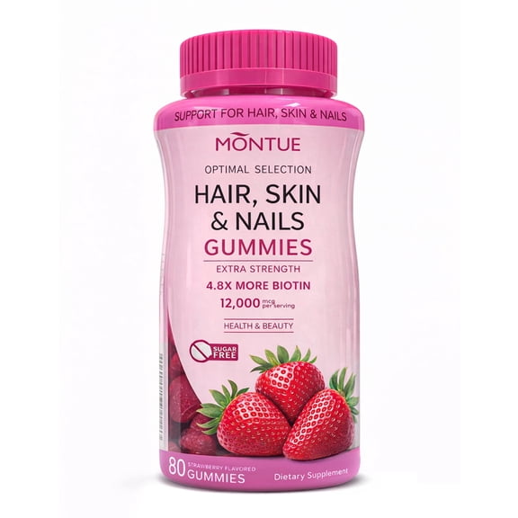 Montue Hair, Skin & Nails Vitamins with 12,000 Mcg Biotin, Women’s Multivitamin Strawberry Gummies, 80 Count